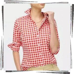 Red/Orange & White Gingham Boy Fit Button Down Crinkle Shirt (2)